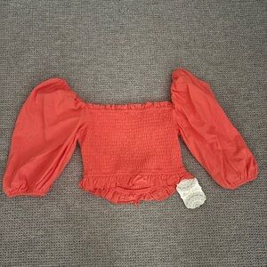 Altared state- Elegant Coral Puff Sleeve Top